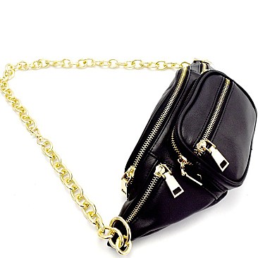 PB6980-LP Multi-Pocket Fashion Fanny Pack with Chain Strap