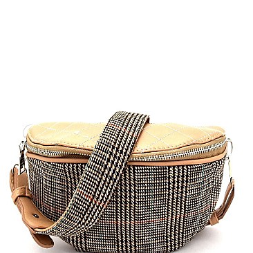 PB6997-LP Checker Plaid Print Mixed-Material Fashion Fanny Pack