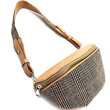 PB6997-LP Checker Plaid Print Mixed-Material Fashion Fanny Pack