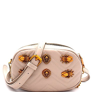 MZ-PB7058 Animal Stud Accent Chevron Quilted 2-Way Fanny Pack Cross Body