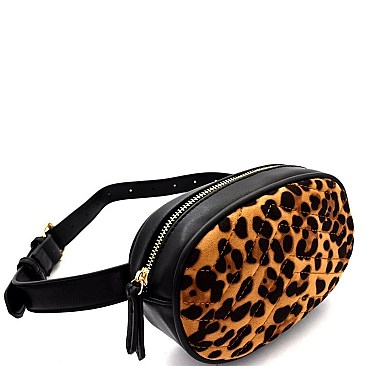QUILTED LEOPARD PRINT FELT-SUEDE FANNY PACK