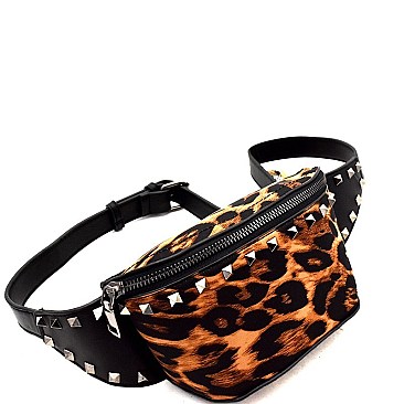 Studded Leopard Print Canvas Fanny Pack MH-PB7250