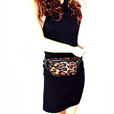 Studded Leopard Print Canvas Fanny Pack MH-PB7250