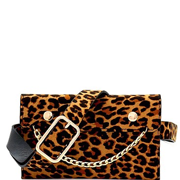 Chain Accent Leopard Print Slim Fanny Pack MH-PB7310