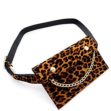 Chain Accent Leopard Print Slim Fanny Pack MH-PB7310