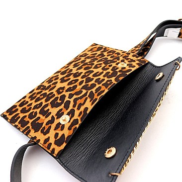 Chain Accent Leopard Print Slim Fanny Pack MH-PB7310
