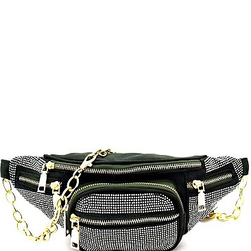 Multi-Pocket Rhinestone Accent Fanny Pack