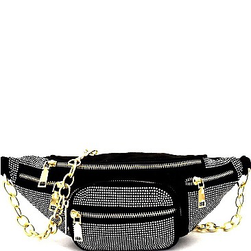 Multi-Pocket Rhinestone Accent Fanny Pack