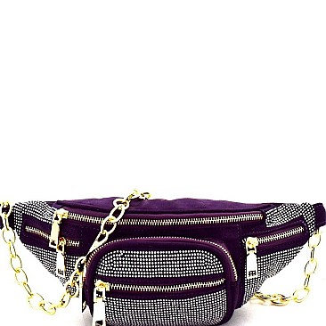 Multi-Pocket Rhinestone Accent Fanny Pack