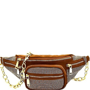 Multi-Pocket Rhinestone Accent Fanny Pack