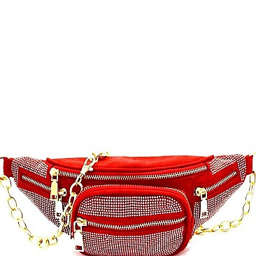 Multi-Pocket Rhinestone Accent Fanny Pack
