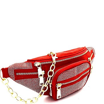 Multi-Pocket Rhinestone Accent Fanny Pack