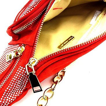 Multi-Pocket Rhinestone Accent Fanny Pack