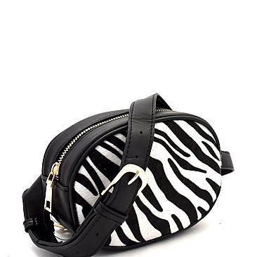 Faux-Fur Zebra Print Round Fanny Pack Belt Bag MH-PB7338