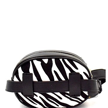 Faux-Fur Zebra Print Round Fanny Pack Belt Bag MH-PB7338