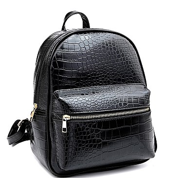Crocodile Print Multi-Pocket Fashion Backpack