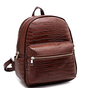 Crocodile Print Multi-Pocket Fashion Backpack