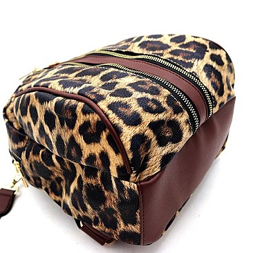 Convertible  Leopard Print Backpack Shoulder Bag