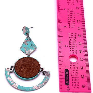 PE1401-LP Metal Wood Geometric Statement Earring