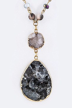 Semi-Precious Druzy Stone Pendant Necklace LA-CN4095