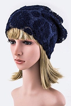 Chic Floral Cotton Lace Crochet Beanie LA-EMH8547