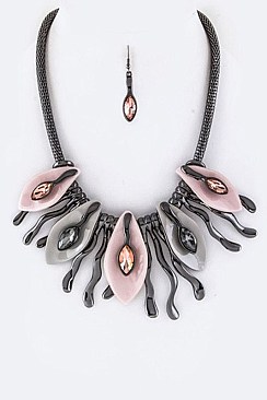 Abstract Crystal & Enamel Statement Necklace Set LA-YNE3231