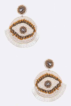 Stylish Beaded Round Eye Tassel Earrings
