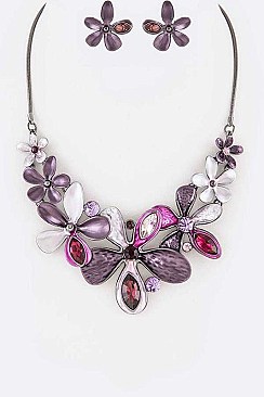 Crystal Flower Enamel Necklace Set