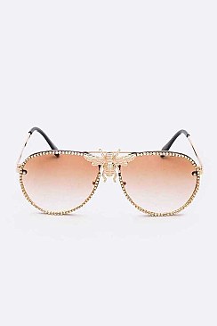 Pack of 12 Rhinestones Aviator Bee Accent Gradient Sunglasses