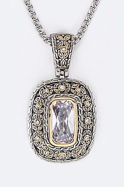 Framed Cubic Zirconia CZ Pendant With Chain LA-GKY305P