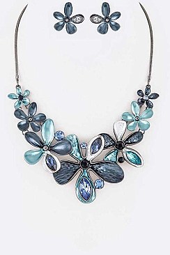 Crystal Flower Enamel Necklace Set