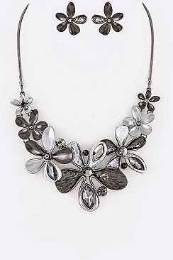 Crystal Flower Enamel Necklace Set
