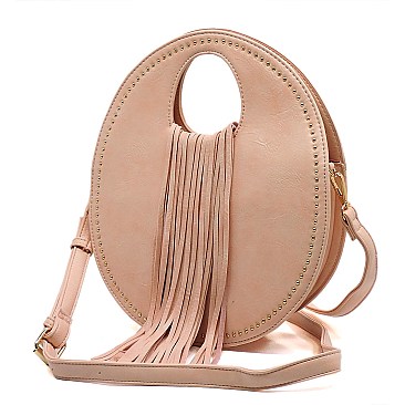 Fringe Accent Round Medium Satchel