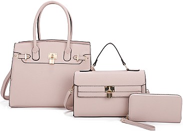 3 IN 1 PADLOCK SATCHEL CROSSBODY & WALLET SET