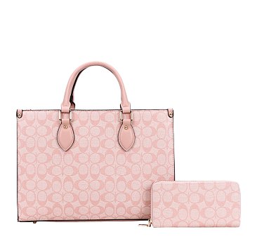 2-IN1 Oval Print Tote / Satchel W Wallet Set