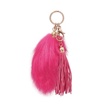 Faux Fur Tail and Suede Tassel Bag Charm Keychain