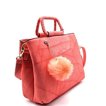 PJ5012-LP Pom Pom Accent Textured 2 Way Satchel