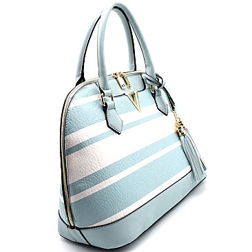 PJ7110-LP V-Shaped Hardware Tassel Striped Dome Satchel