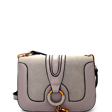 PL0262-LP Key Charm Mixed-Material Flap Shoulder Bag