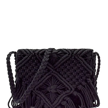 Fringe Accent Thick Knitted Flap Shoulder Bag MH-PL0312