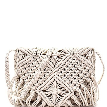 Fringe Accent Thick Knitted Flap Shoulder Bag MH-PL0312