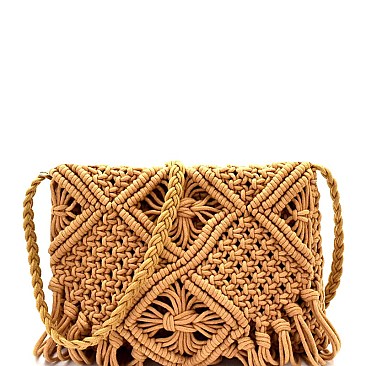 Fringe Accent Thick Knitted Flap Shoulder Bag MH-PL0312