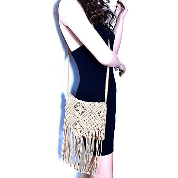 Fringe Accent Thick Knitted Flap Shoulder Bag MH-PL0312