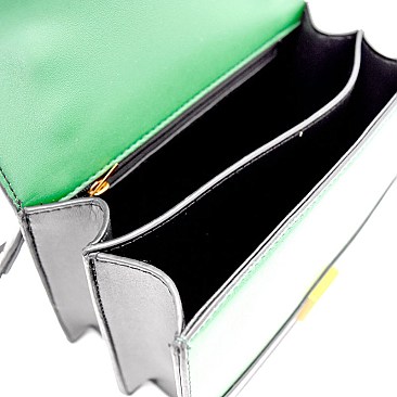 PL1712-LP Rhinestone Bee Charm Color Block Shoulder Bag