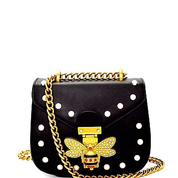 PL8062-LP Rhinestone Bee Charm Chain Shoulder Bag