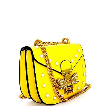 PL8062-LP Rhinestone Bee Charm Chain Shoulder Bag