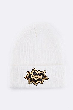 Trendy POW Sequins Patch Iconic Beanie LA-MKH3516P