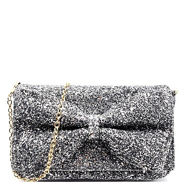 Glittery Bow Accent Clutch Shoulder Bag