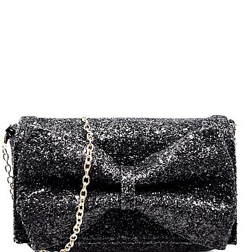 Glittery Bow Accent Clutch Shoulder Bag