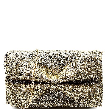 Glittery Bow Accent Clutch Shoulder Bag